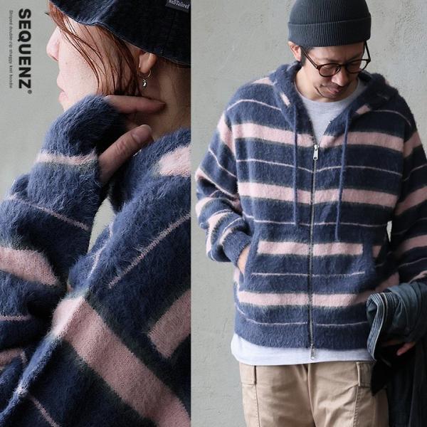 ニット セーター パーカー 長袖 メンズ レディース フード付き 配色 ボーダー ワンポイント ナイ...