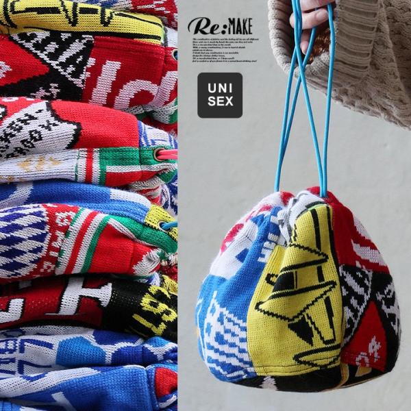 バッグ 巾着バッグ 手提げ ニット スポーツマフラー リメイク アソート カジュアル アメカジ ヴィ...
