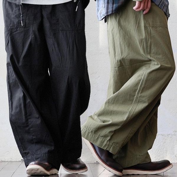パンツ バルーンパンツ テーパード メンズ レディース 綿100 リップストップ ウエストゴム パテ...