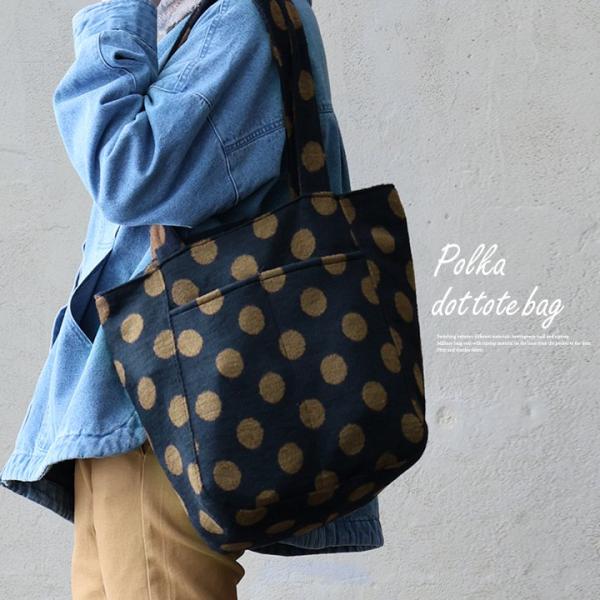トートバッグ バッグ カバン ドット柄 レディース 起毛 ポリエステル 大容量 A4サイズ 大きい ...
