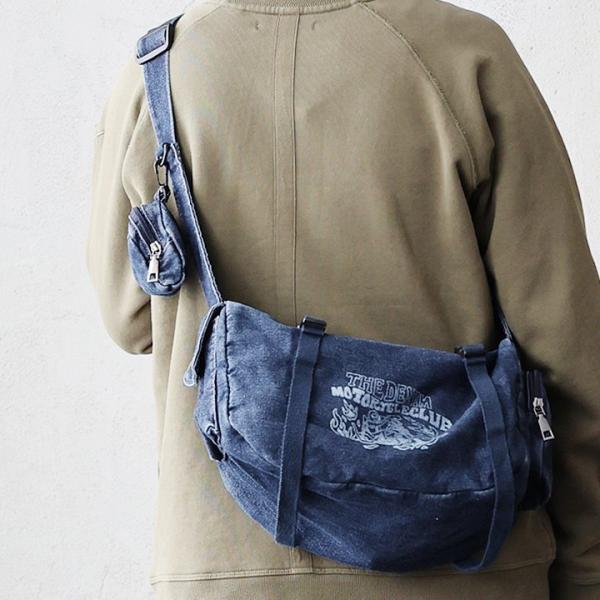 バッグ ショルダーバッグ レディース デニム プリント ジップポケット 多収納 たくさん入る ミニポ...