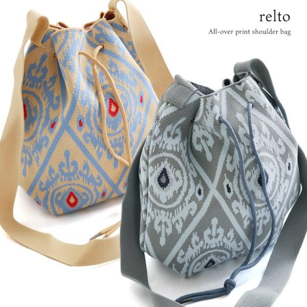 バッグ ショルダーバッグ 巾着 総柄 レディース しっかり生地 マチ付き レトロ カジュアル お洒落...