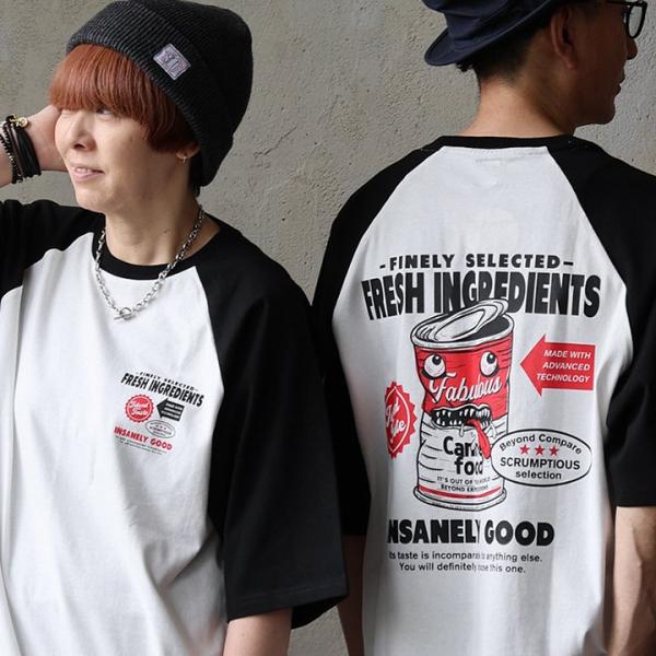 Tシャツ 5分袖 ラグランスリーブ メンズ レディース クルーネック 配色 バックプリント 綿100...