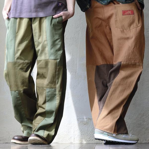 パンツ ワイド ストレート イージー メンズ レディース リメイク 古着 裾切りっぱなし ツイル ウ...