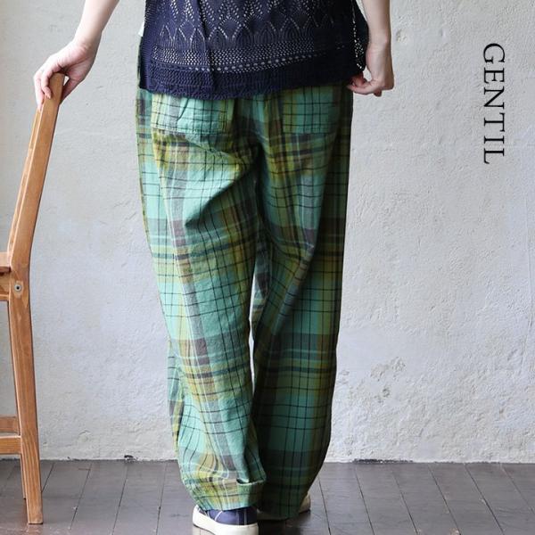 パンツ ワイドパンツ レディース タータンチェック 綿100 コットン 薄手 軽い ウエストゴム 大...