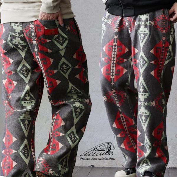 パンツ ワイドパンツ ストレート メンズ レディース 総柄 ナバホ柄 ネイティブ 綿100 コットン...