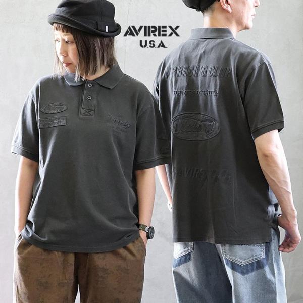 AVIREX アビレックス ポロシャツ 半袖 メンズ レディース 綿100 コットン 洗い加工 ロゴ...