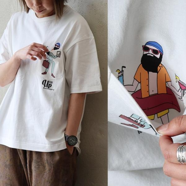 FUN ファン Tシャツ 半袖 メンズ レディース クルーネック 胸ポケット おじさん キャラクター...