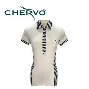 40％OFF！ SALE！ CHERVO シェルボ レディース ポロシャツ 半袖ポロ ボーダー 細見え ストレッチ性 UVカット ゴルフウェア ゴルフ セール｜paulsgolf