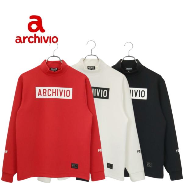 archivio アルチビオ ゴルフウェア メンズ モックネック 長袖シャツ UV冷感ボックスロゴプ...