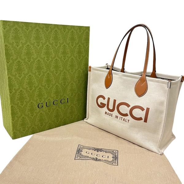 GUCCI グッチ プリント トートバッグ ベージュ キャンパス 772176 FACUL 8451...
