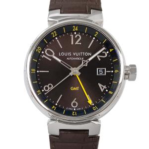 [中古] ルイヴィトン タンブール GMT Q1155 自動巻き ステンレススチール ワニ革 ブラウン文字盤 カレンダー 41mm LOUIS VUITTON LV｜pawnkawamura2