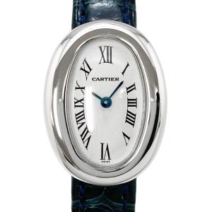 [中古] カルティエ ミニ ベニュワール W1518956 クォーツ K18WG ホワイトゴールド ワニ革 ホワイト 磨き済 Mini Baignoire Cartier