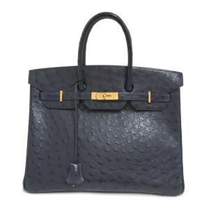 [中古] エルメス オーストリッチレザー バーキン 35 ハンドバッグ □I刻印 ネイビー×ゴールド金具 内縫い カデナ・クロシェット付 HERMES