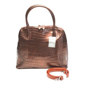 クロコダイル 3994 ハンドバッグ ブラウン  CROCODILE 2WAYバッグ メタリック クロコダイル ハンドバッグ 3994 2WAYバッグ メタリック ブガッティ
