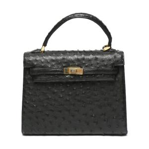 オーストリッチハンドバッグ/ブラック/JRA155/SAランク/18【中古