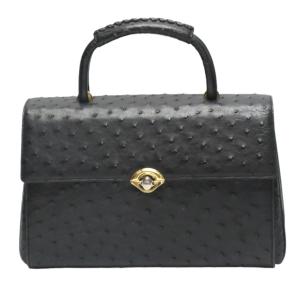 オーストリッチ ハンドバッグ ゴールド金具 ブラック ostrich フル