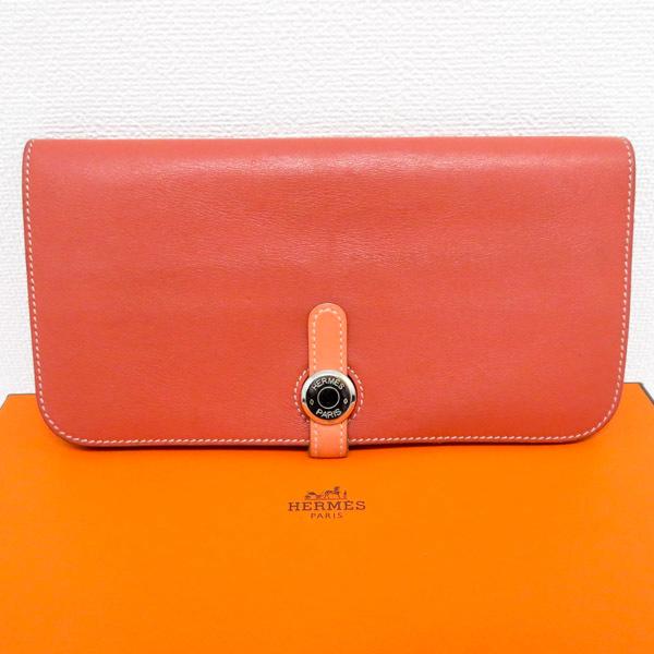 質イコー［エルメス］HERMES ドゴンロング 二つ折り長財布 □Q刻印 2013年 サンギーヌ ク...