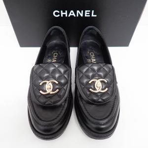 シャネル CHANEL CCターンロック ローファー マトラッセ G36646 黒 36 1/2 約22.5〜23cm相当 中古[質イコー]