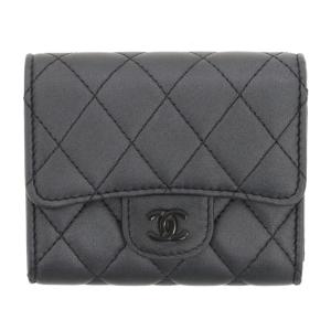 CHANEL シャネル クラシック スモールフラップウォレット ソーブラック 三つ折り財布 AP0229 ブラック レディース 中古