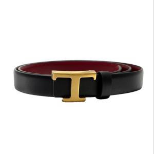 【値下げ】TOD’S トッズ Tタイムレス レザー リバーシブル ベルト XCWTSB30100 レザー ブラック ボルドー ゴールド金具 レディース 中古