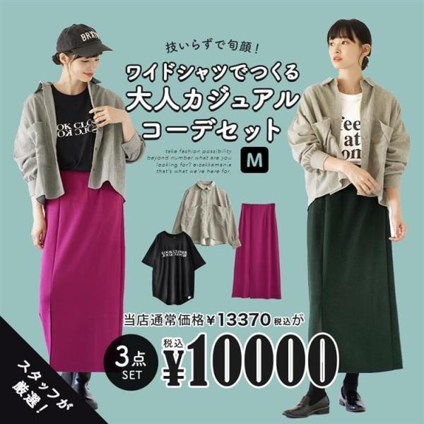 コーディネートセット 秋 秋服 レディース トップス Tシャツ シャツ スカート 技いらずで旬顔 ワ...