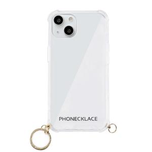 PHONECKLACE  ストラップ用リング付きクリアケースfor iPhone 13 ゴールドチャーム｜paypaystore