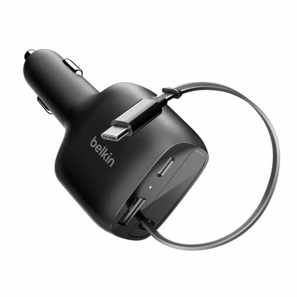belkin CCC001fqBK BoostCharge 75W 3ポート車載充電器 USB-C巻...