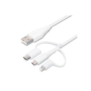PGA PG-LCMC10M04WH 変換コネクタ付き 3in1 USBケーブル(Lightning&amp;Type-C&amp;micro USB) 1m ホワイト