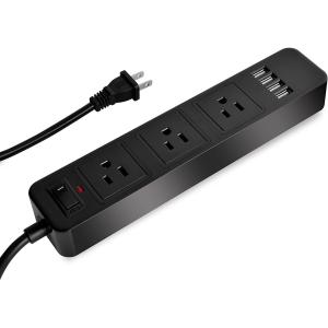 電源タップ USBコンセント 延長コードUSB付き テーブルタップ  耐熱素材使用 過負荷保護 一括集中スイッチ 3個AC差込口 4USBポート 総電力2500Ｗまで 【ブラック