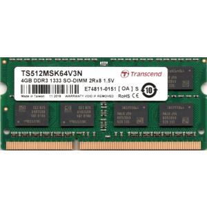 Transcend PC3-10600S (DDR3-1333) 4GB SO-DIMM 204pin ノートパソコン用メモリ 型番：TS512MSK64V3N 両面実装 (2Rx8) 動作保証品【中古】｜pc-parts-firm