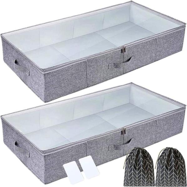 ベッド下収納ボックス 収納ケース 2個セットー綿麻 特大容量 強固なプラスチック側壁板と厚い底 積み...