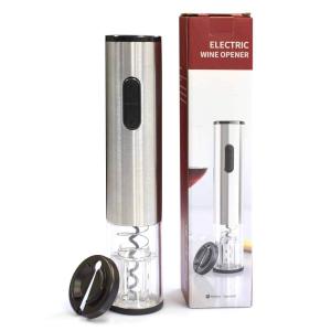 電動ワインオープナー、自動式ワインオープナー、アルミ合金、コードレスバッテリ駆動、ホイルカッター付き、メタリックペイント、シルバー
