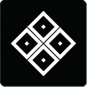 家紋コースター 白紋黒地 陰隅立て四つ目 11cm X 11cm Kc11 0153w