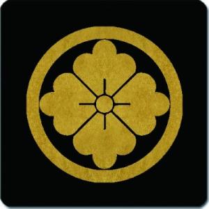 家紋コースター 金紋黒地 丸に花角 11cm x 11cm KC11-0470