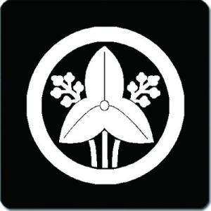 家紋マウスパッド 白紋黒地 丸に立ち沢瀉 15cm x 15cm KM15-0820W