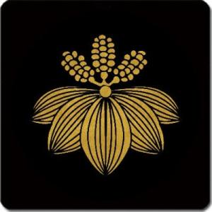 家紋捺印マット 金紋黒地 車前草 11cm x 11cm KN11-3758