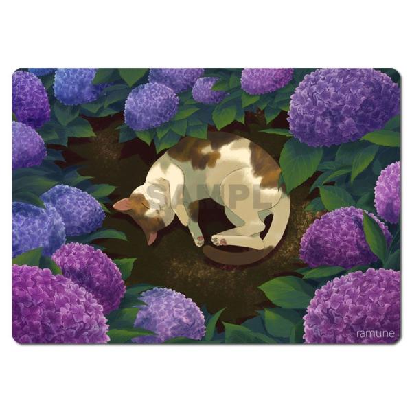 マウスパッド オリジナル  OMP01-オリジナルマウスパッド-紫陽花の中でくつろぐ猫-