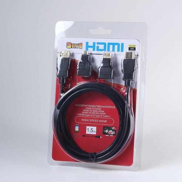 3in1  HDMI to HDMI/miniHDMI/microHDMI  変換ケーブル 1.5m