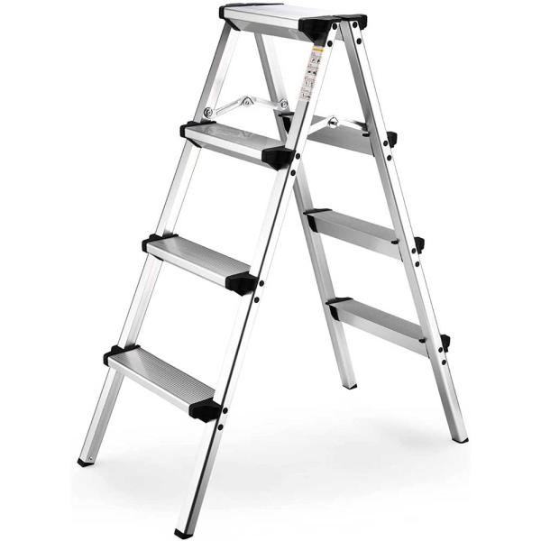 脚立4段 梯子 アルミ 脚立 折りたたみ  耐荷重150KG 滑り止め付き（シルバー4段）※沖縄県・...