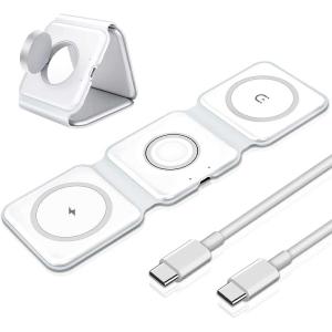 【送料無料】3-in-1 MagSafe 充電パッド Wireless Charger 3台同時 15W 置くだけ充電スタンド り畳み式 Qi急速充電 ワイヤレス充電器｜pcastore