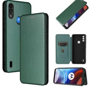 モトローラ XT2097-7 手帳型ケース カーボンファイバー Moto e7 power 財布型 マグネット式 カード グリーン