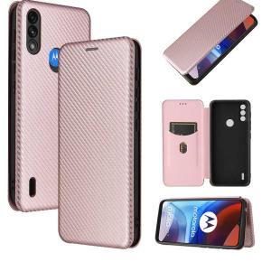 モトローラ XT2097-7 手帳型ケース カーボンファイバー Moto e7 power 財布型 マグネット式 カード ローズゴールド