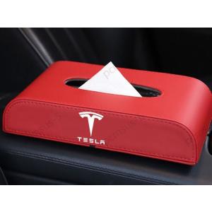 テスラ Tesla エンブレム自動車用ティッシュボックスケース 高級レザー製ティッシュBOX ティッ...