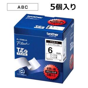 【ブラザー正規代理店】TZe-211V ピータッチ用テープカートリッジ ラミネートテープ 白地/黒字 ６mm ５本パック