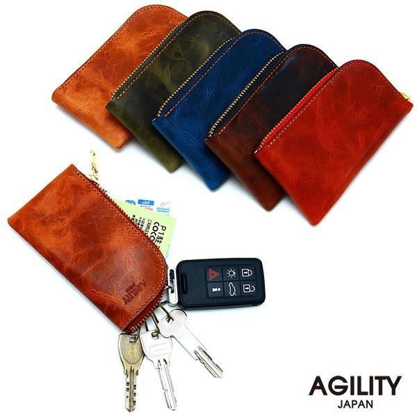 キーケース カード入れ付き ICカード 1枚 L字ファスナー 4連 小さめ スマート 薄い 本革 A...