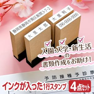 スタンプ 台不要 住所 氏名 名前 お名前 おなまえ はんこ ハンコ 書類 手続き 申請 浸透印 入園 入学 新生活 4点セット Peスタンプ 縦幅5mm