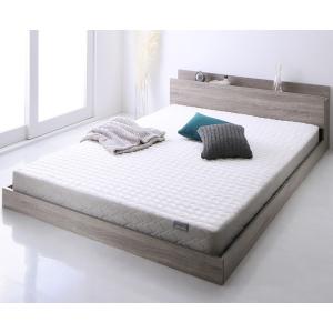 ダブルベッド 棚・コンセント・マットレス付き フロアベッド