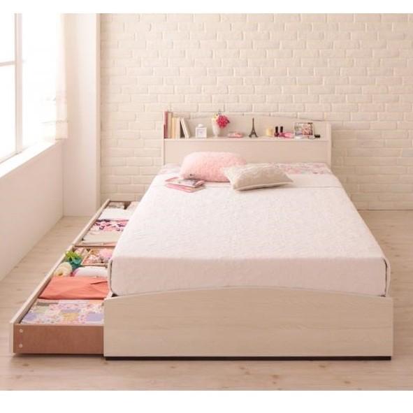 シングルベッド 引出し収納・棚・コンセント付 ホワイト マットレス付き　収納ベッド　ベッド　シングル