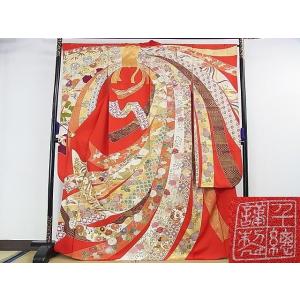 平和屋2■極上　創業460年・千總　振袖　駒刺繍　束ね熨斗吉祥花鳥文　金彩　逸品　DZAA0075k...